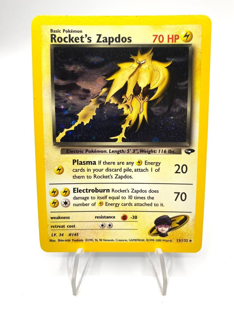 Carta pokemon Rocket's Zapdos 15/132 set Gym Challenge Excellent Vintage ENG